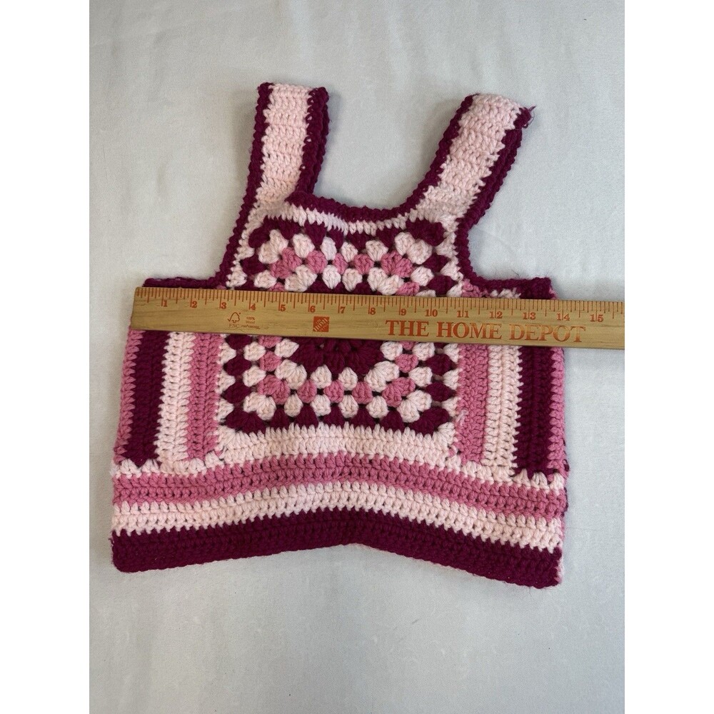 Handmade VINTAGE Crochet Granny Square Pullover Tank Top Vest Cottagecore PINK - Picture 6 of 6